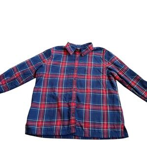 LL Bean Fleece Lined Flannel Shirt Jacket Women Medium Plaid Shacket Pocket